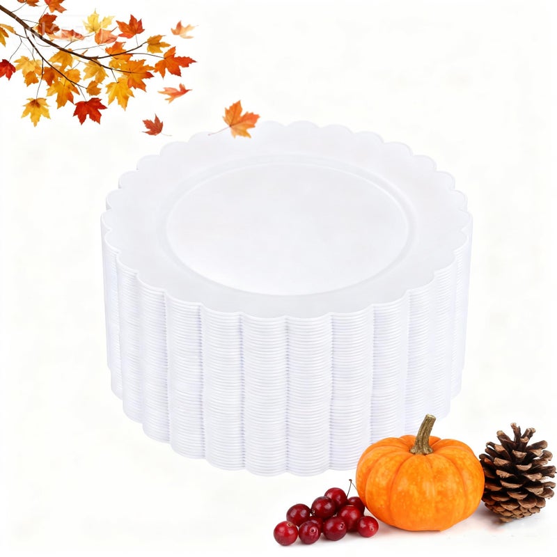 SUT 72Pack 1025 Inch White Heavy Duty Plastic Dinner Plates Disposable Plates Scallop Plates for Parties Events and Occasions